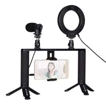PULUZ Kit Blogerio con aro de luz LED, trípodes, soporte para teléfono y micrófono
