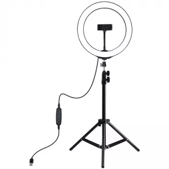 Anillo de luz LED PULUZ 26cm con trípode hasta 1,1m y soporte para móvil, USB