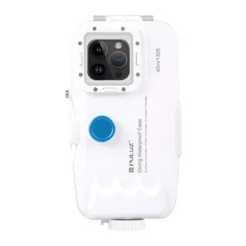 PULUZ Funda impermeable de plástico para iPhone 15 Plus/15 Pro Max/14 Plus/14 Pro Max/13 Pro Max/12 Pro Max/11 Pro Max (blanco)