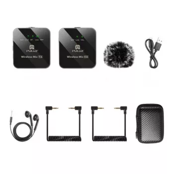 Micrófono lavalier inalámbrico PULUZ PU3153B 1 TX + 1 RX, 2,4 GHz, USB-C, condensador omnidireccional, reducción de ruido, Plug-and-Play para Android y PC