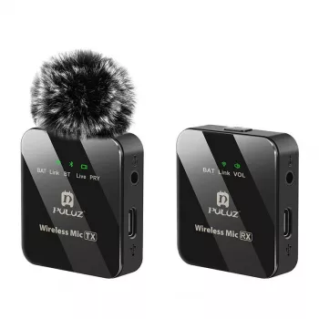 Micrófono lavalier inalámbrico PULUZ PU3153B 1 TX + 1 RX, 2,4 GHz, USB-C, condensador omnidireccional, reducción de ruido, Plug-and-Play para Android y PC