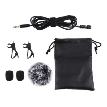 PULUZ PU424 Micrófono lavalier 1,5 m 3,5 mm TRRS micrófono de solapa condensador omnidireccional para smartphones, cámaras DSLR, portátiles - negro