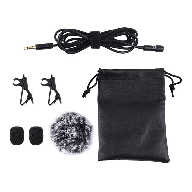 PULUZ PU424 Micrófono lavalier 1,5 m 3,5 mm TRRS micrófono de solapa condensador omnidireccional para smartphones, cámaras DSLR, portátiles - negro