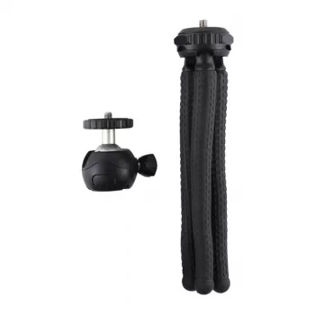 PULUZ PU435 trípode mini octopus flexible y plegable con rótula de 360° y soporte para móvil para smartphones, cámaras compactas, cámaras de acción, cámaras sin espejo pequeñas, carga máx. 1,2 kg, negro