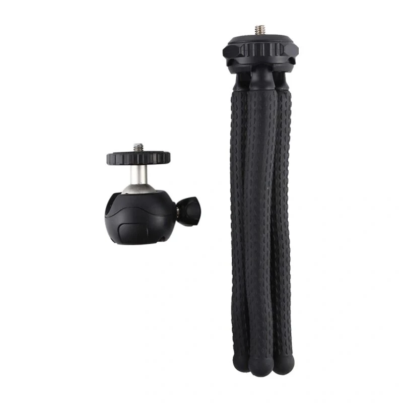 PULUZ PU435 trípode mini octopus flexible y plegable con rótula de 360° y soporte para móvil para smartphones, cámaras compactas, cámaras de acción, cámaras sin espejo pequeñas, carga máx. 1,2 kg, negro
