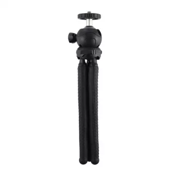 PULUZ PU435 trípode mini octopus flexible y plegable con rótula de 360° y soporte para móvil para smartphones, cámaras compactas, cámaras de acción, cámaras sin espejo pequeñas, carga máx. 1,2 kg, negro