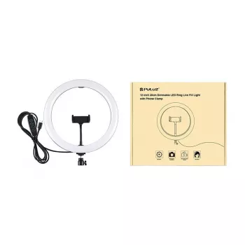 PULUZ PU656B aro de luz LED de 10 pulgadas con soporte para teléfono y trípode, 12W, 3000K-6500K, alimentado por USB, para streaming en directo, TikTok, YouTube, maquillaje, fotografía
