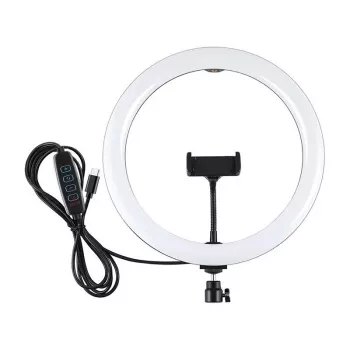 PULUZ PU656B aro de luz LED de 10 pulgadas con soporte para teléfono y trípode, 12W, 3000K-6500K, alimentado por USB, para streaming en directo, TikTok, YouTube, maquillaje, fotografía