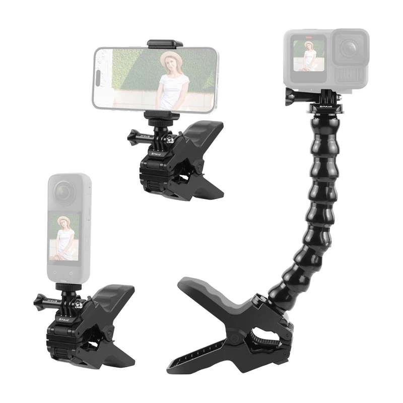 PULUZ PU740B Soporte ajustable para cámaras de acción con pinza