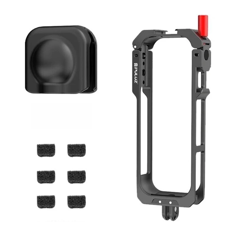 PULUZ PU759B Jaula protectora de aleación de aluminio para cámara de acción Insta360 X5 con roscas de 1/4 de pulgada-20 y zapata en frío