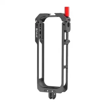 PULUZ PU759B Jaula protectora de aleación de aluminio para cámara de acción Insta360 X5 con roscas de 1/4 de pulgada-20 y zapata en frío
