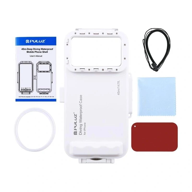PULUZ PU9010W funda impermeable para iPhone – carcasa subacuática 45 m, blanca