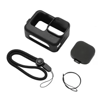 PULUZ funda de silicona para GoPro HERO12, HERO11, HERO10, HERO9 Black con protección de objetivo y correa (negro)