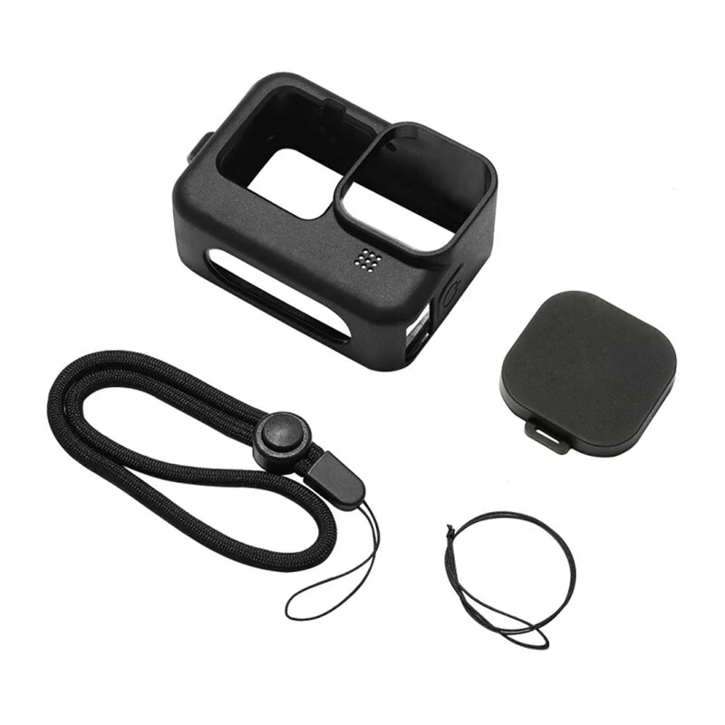 PULUZ funda de silicona para GoPro HERO12, HERO11, HERO10, HERO9 Black con protección de objetivo y correa (negro)