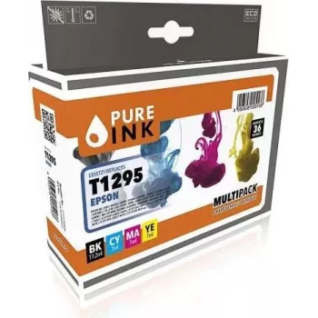 PURE INK pack de 4 cartuchos de tinta remanufacturados para Epson T1295 (negro, cian, magenta, amarillo) con chip EPST1295MP4
