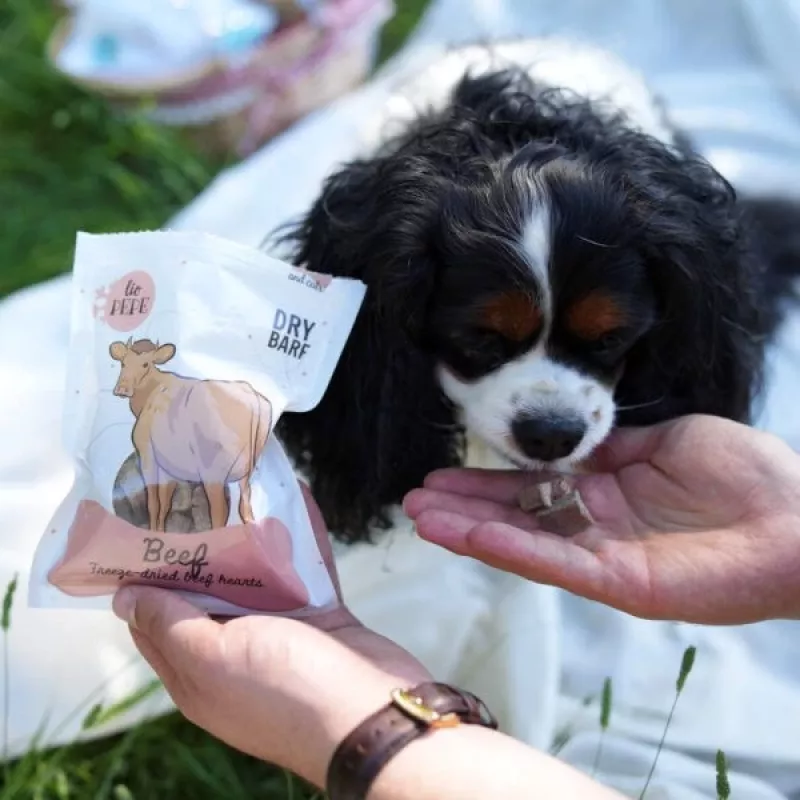 PZW Paka Zwierzaka Lio Pepe Snack de corazones de ternera liofilizados para perros y gatos 60g
