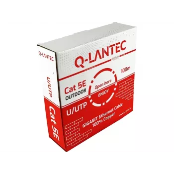 Q-LANTEC Cable de red exterior U/UTP Cat.5e, funda PE, cinta de bloqueo de agua seca, 4 pares, 24 AWG, 1 Gbit/s, negro, 100 m