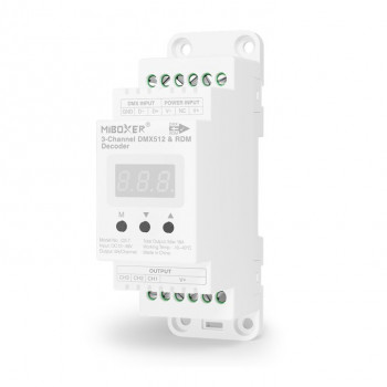 MiBoxer D3-T decodificador LED DMX512/RDM-LE de 3 canales, carril DIN, 12–48 V DC