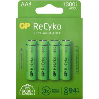 GP ReCyko pilas recargables AA NiMH, 1300 mAh, 1,2 V, pack de 4