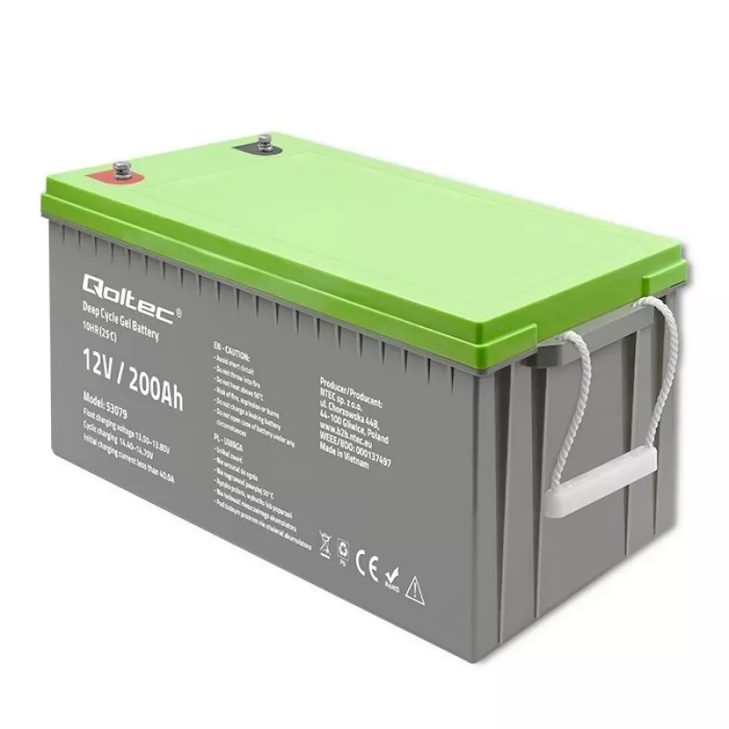 Qoltec 53079 Batería de gel de ciclo profundo 12V 200Ah (62,5 kg)