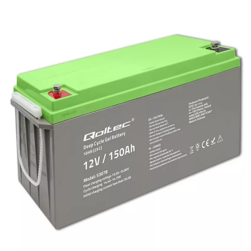 Batería de gel Deep Cycle Qoltec 12V 150Ah 44,5kg