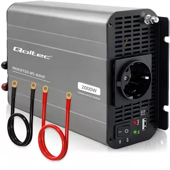 Qoltec Inversor de onda senoidal modificada 12V a 230V 1000W/2000W con USB - compatible con LiFePO4, GEL, AGM
