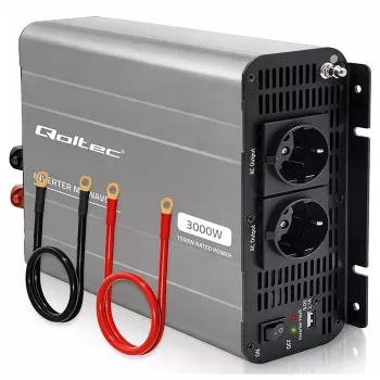 Qoltec Inversor de onda sinusoidal modificada 12V a 230V 1500W/3000W con USB, compatible con LiFePO4 GEL AGM