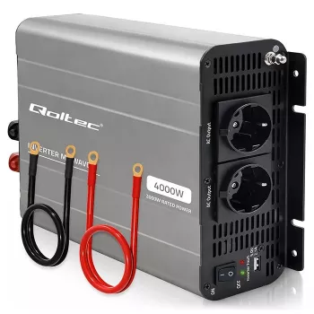 Qoltec Inversor de onda senoidal modificada 12V a 230V 2000W/4000W con USB, compatible con LiFePO4 GEL AGM