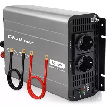 Qoltec Inversor de onda senoidal modificada 12V a 230V 2500W/5000W con USB, compatible con LiFePO4 GEL AGM