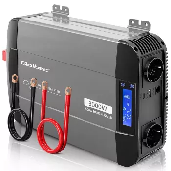 Qoltec Inversor de onda senoidal pura 12V a 230V 1500W/3000W con LCD USB USB-C para LiFePO4 GEL AGM