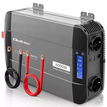 Qoltec Inversor de onda senoidal pura 12V a 230V 2000W/4000W con LCD, USB, USB-C, compatible con LiFePO4/GEL/AGM