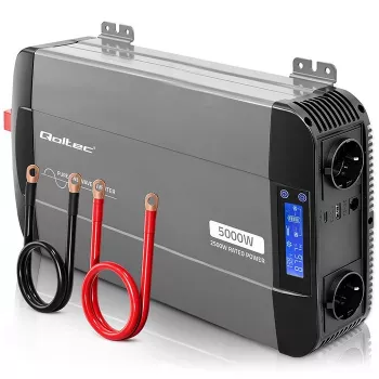 Qoltec Inversor de onda senoidal pura 12V a 230V 2500W/5000W con LCD, USB, USB-C, compatible con LiFePO4/GEL/AGM
