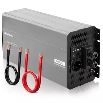 Qoltec Inversor de onda senoidal pura 12V a 230V 4000W/8000W con USB y LCD, compatible con LiFePO4/GEL/AGM