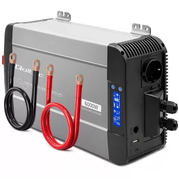 Qoltec Inversor de onda senoidal pura con UPS 12V a 230V 3000W/6000W LCD USB USB-C LiFePO4 GEL AGM
