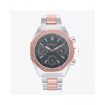RADIANT reloj de cuarzo analógico hombre RA628704 - caja de acero inoxidable de 44mm, esfera negra, correa milanesa plateada, 5 ATM