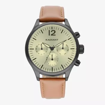 RADIANT Reloj analógico de cuarzo de hombre RA641704 43 mm caja de acero inoxidable esfera negra correa de piel