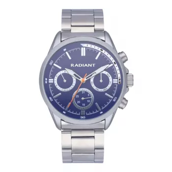 RADIANT Reloj de pulsera para hombre de acero inoxidable cuarzo analógico RA589703 44 mm color plateado esfera negra