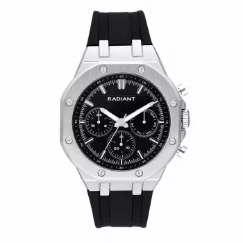 RADIANT RA651704 Reloj analógico de cuarzo para hombre – 44mm Acero inoxidable Esfera negra Correa plateada