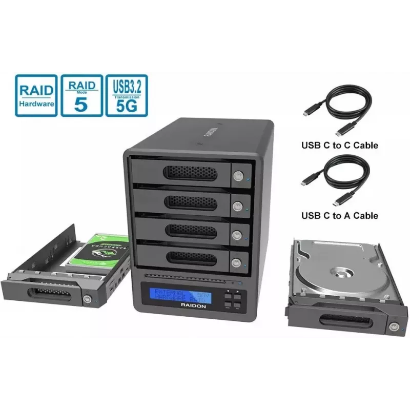 RAIDON GR5640-SBA31 Caja para 4 bahías SATA HDD/SSD USB 3.1 Gen 2 eSATA RAID por hardware