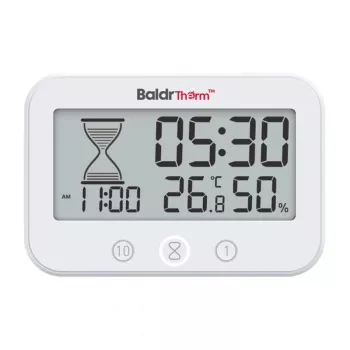Temporizador de baño RAINPOINT BALDRTHERM B0549STH con monitor de temperatura y humedad, protección contra salpicaduras IP24, cuenta atrás/cuenta ascendente, retroiluminación LCD, ventosa/soporte/montaje en pared