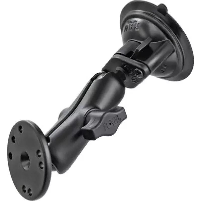 RAM Mounts Soporte de ventosa con adaptador AMPS – bola B (1 pulgada), base de diamante, brazo medio, base redonda (RAM-B-166-202U)
