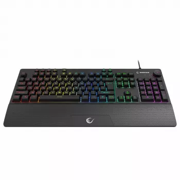 Teclado gaming de membrana con cable Rampage Simula RGB Macro KB-GX65 con reposamuñecas, negro
