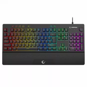 Teclado gaming de membrana con cable Rampage Simula RGB Macro KB-GX65 con reposamuñecas, negro