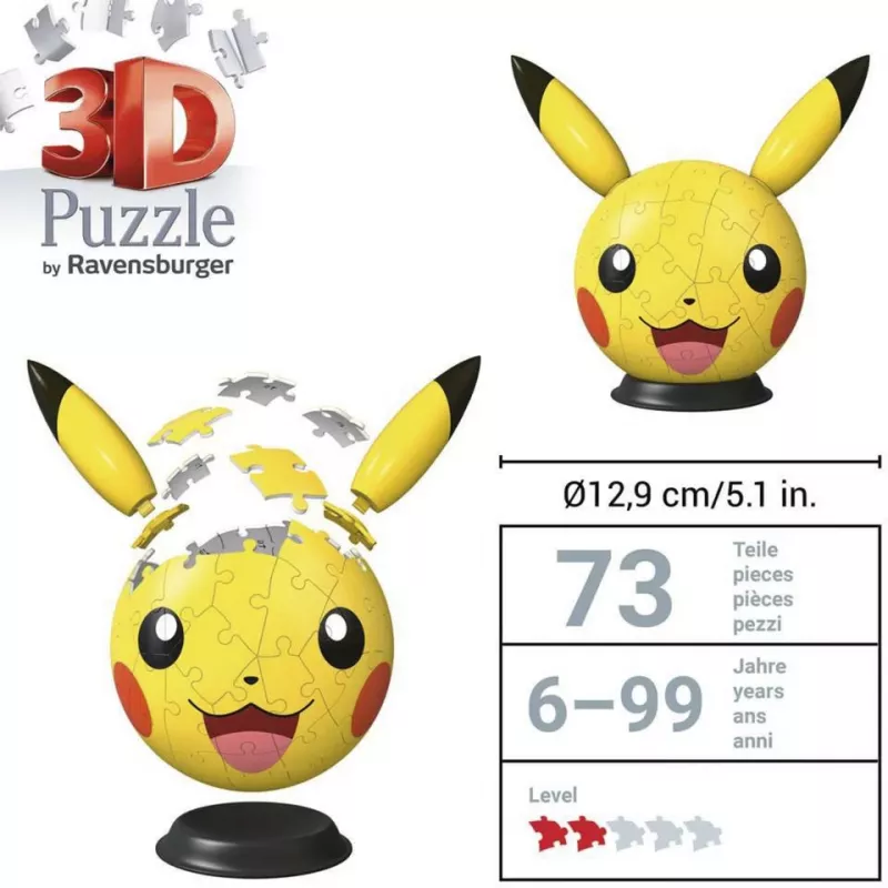 Ravensburger puzzle 3D bola Pokémon Pikachu con orejas - 54 piezas