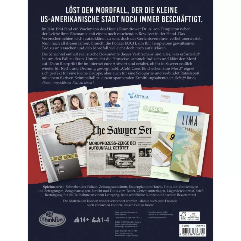 RAVENSBURGER Cold Case: Einchecken zum Mord Juego de detectives cooperativo
