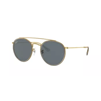 Ray-Ban RB3647N Round Double Bridge Gafas de sol montura cobre cristales degradados azul claro 51mm
