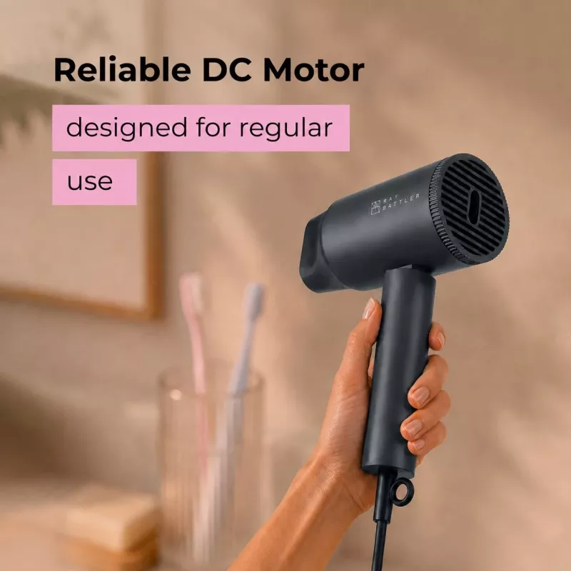 Secador de pelo Ray Battler RB 7007 HD-7007 - 2000W motor AC iónico cerámico, 3 niveles de calor/2 velocidades, golpe de aire frío, boquilla concentradora, negro