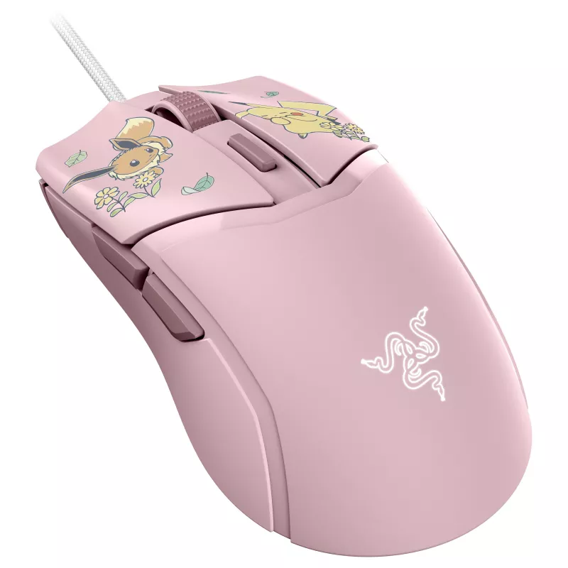 Razer Cobra – edición Pikachu & Eevee ratón gaming con cable, sensor óptico de 8500 DPI, iluminación inferior Chroma RGB, 6 botones programables, simétrico para diestros