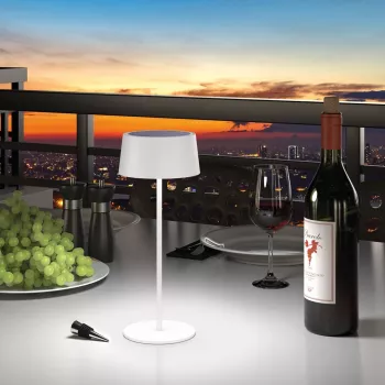 RealPower Lámpara de mesa LED solar regulable con batería, Blanco
