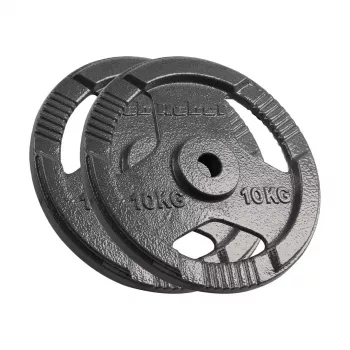 REBEL ACTIVE Set de pesas de hierro fundido 2x10kg, orificio 31mm, discos con asas, negro
